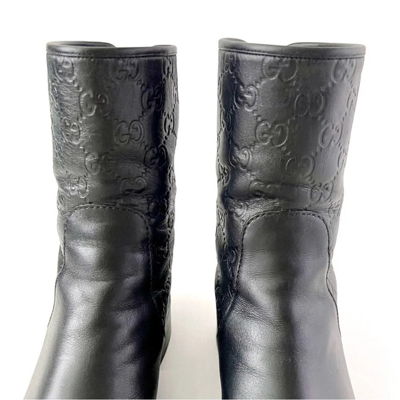 GUCCI || GG Monogram Guccissima Maud Black Leather Short Moto Ankle Boots US 8.5 - Picture 6 of 16